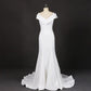 Mermaid V Neck Ivory Simple Wedding Dress, Satin Unique Long Wedding Gowns SRS15268