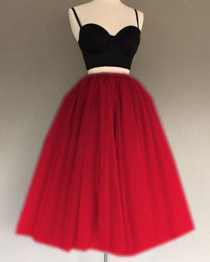 A Line Two Piece Homecoming Dresses Short Tulle Prom Gowns