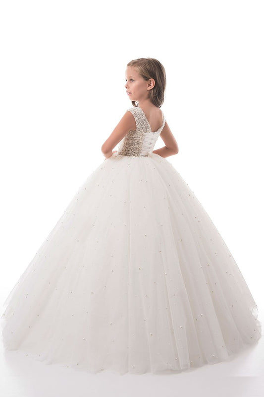 2024 New Arrival Flower Girl Dresses Ball Gown Scoop Tulle With Beads Floor Length