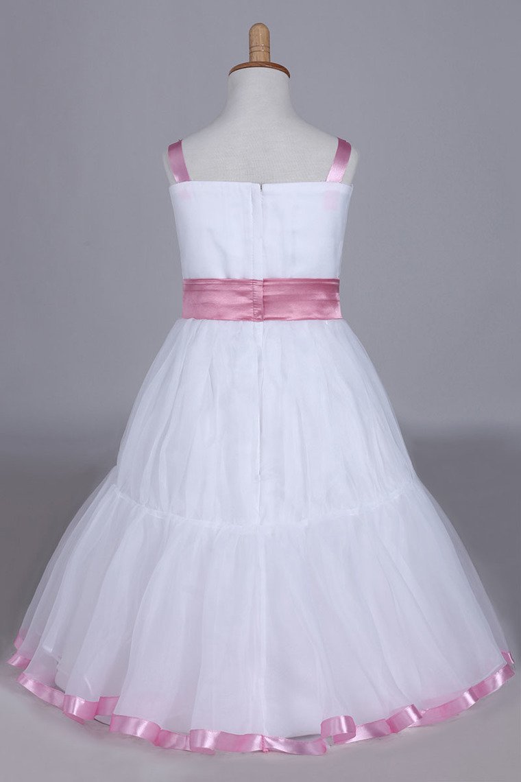 Flower Girl Dresses A-Line Straps Tea Length Organza