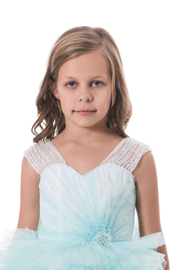 2024 Tulle V Neck With Beading Flower Girl Dresses A Line Sweep Train