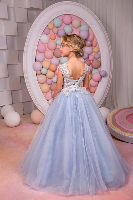 A Line Scoop Flower Girl Dresses Tulle With Applique Floor Length