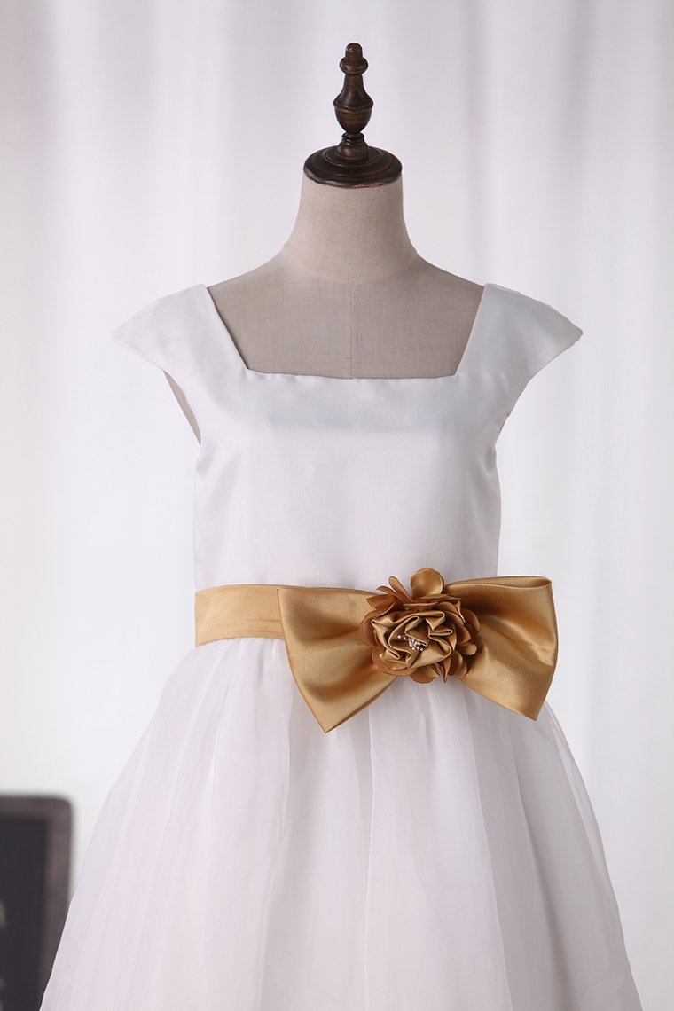 Organza Square Floor Length A Line Flower Girl Dresses