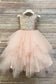 Princess A Line Gold Sequin Round Neck Blush Pink Cute Tulle Baby Flower Girl Dress JS828