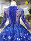 Ball Gown Blue Round Neck Prom Dresses with Beads Lace up Quinceanera Dresses JS784