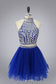 Halter High Neck Beaded Bodice Two Piece Fall Gary Tulle Open Back Homecoming Dress