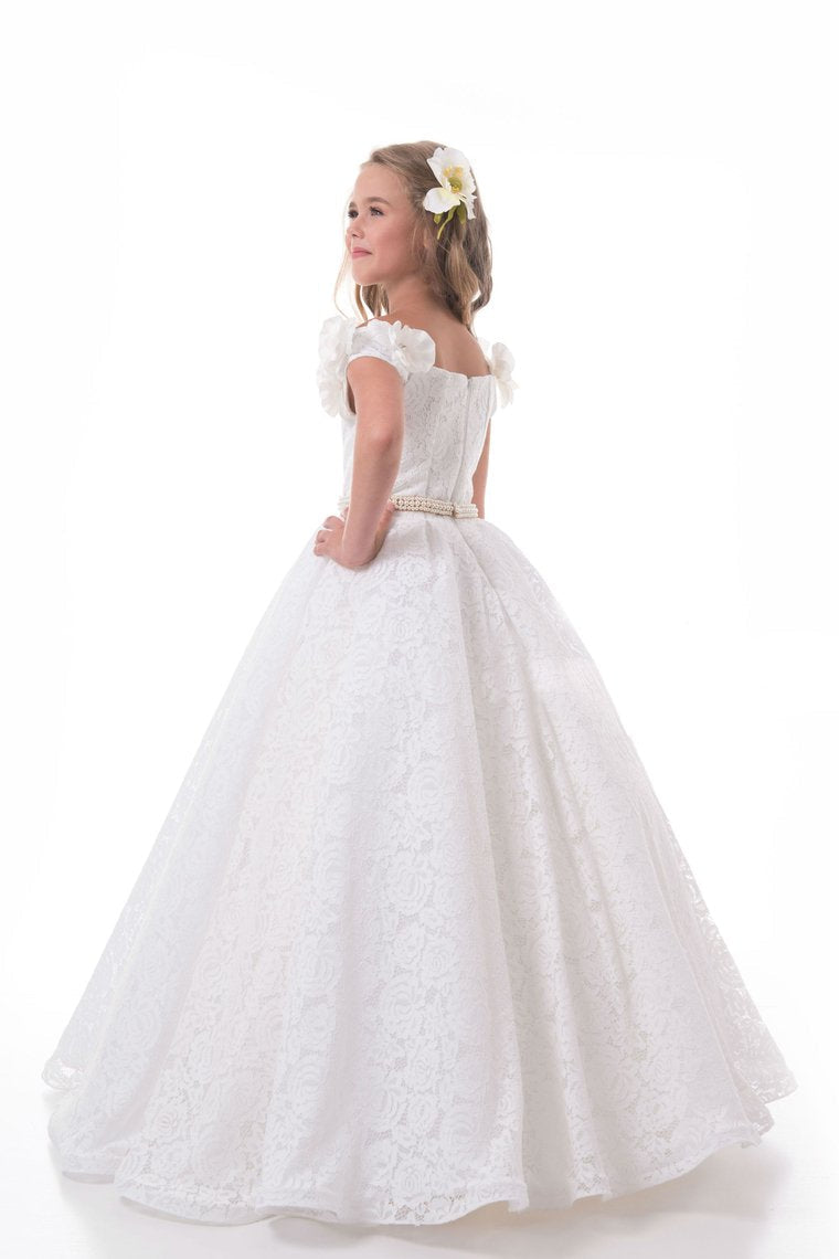 2024 Off The Shoulder A Line Lace Flower Girl Dresses With Handmade Flowers