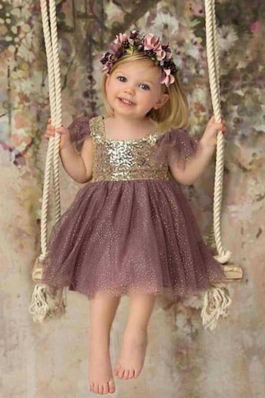 Bling-Bling Flower Girl Dresses Square Tulle Tea Length