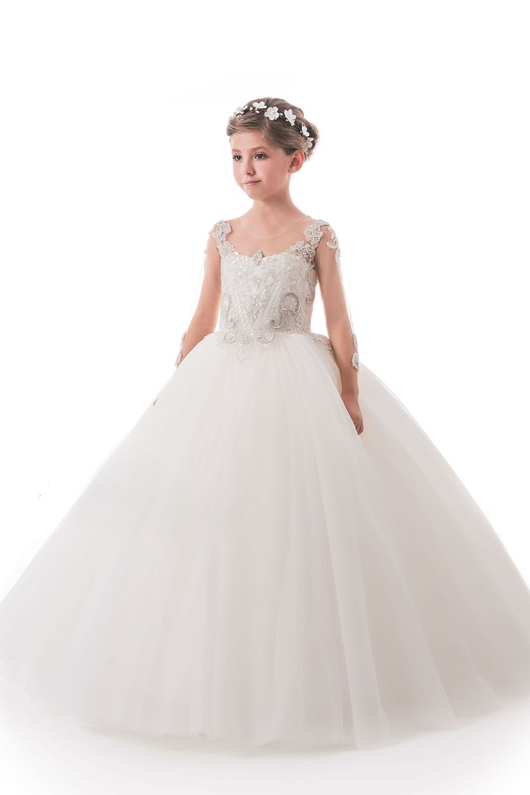 Ball Gown Scoop Beaded Bodice Flower Girl Dresses Tulle Floor Length