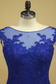 Plus Size Mermaid Open Back Evening Dresses Bateau Tulle With Applique Dark Royal Blue