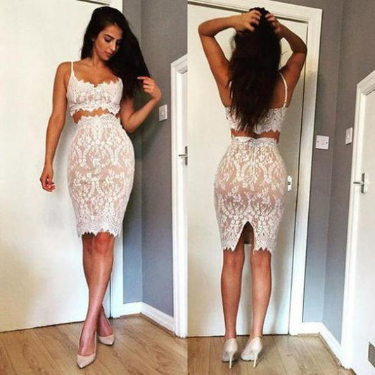 Two Piece Sierra Homecoming Dresses Mermaid Dress White Sweetheart CD11658