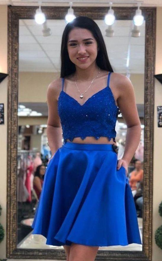 Short Homecoming Dresses Aleah Two Pieces Royal Blue CD13238