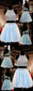 Two Piece Karly Homecoming Dresses A-Line Halter Organza Beaded Short Light Blue CD146