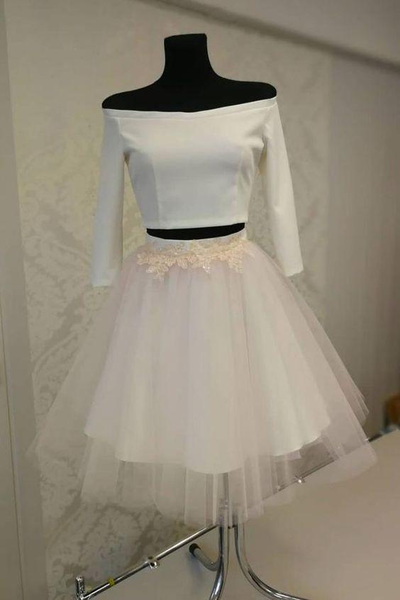 Genesis Homecoming Dresses Two Pieces White Short Dress Tulle CD2029