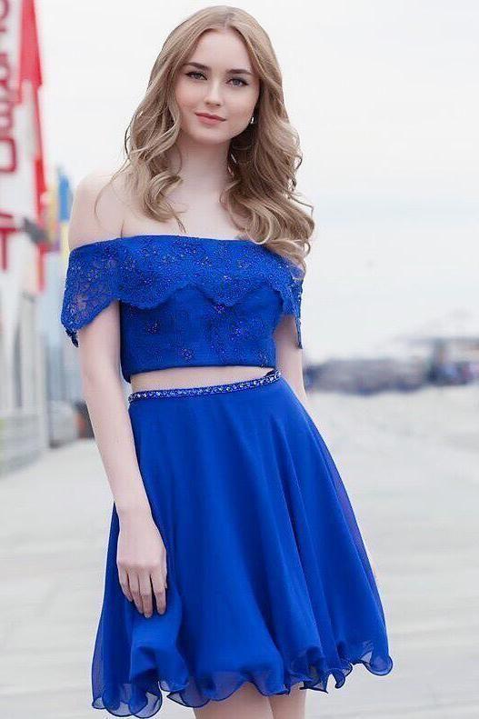 Two Piece Homecoming Dresses Lace Marcia Royal Blue Dress Sexy Short Party Dress For Party CD2133