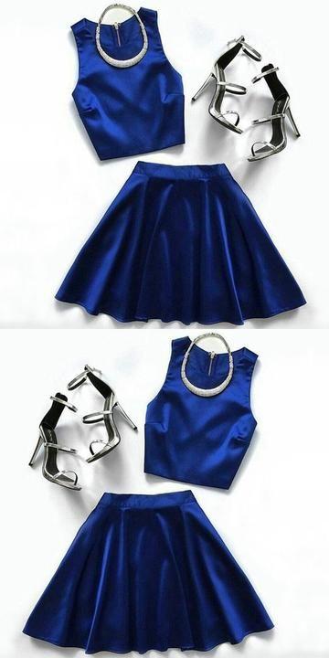 Two Piece Simple Danielle Royal Blue Homecoming Dresses CD2134