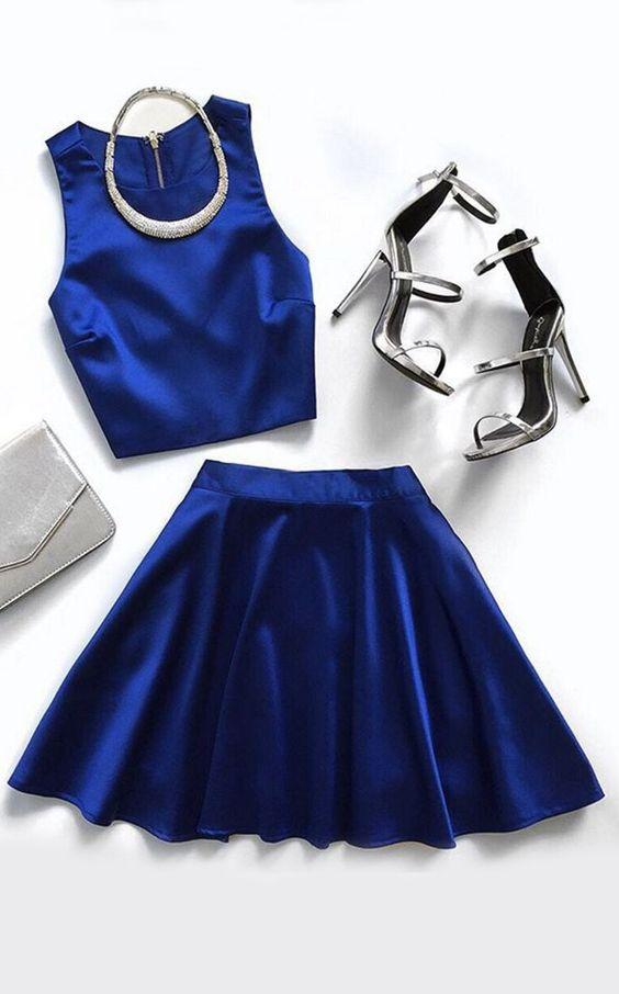 Two Piece Simple Danielle Royal Blue Homecoming Dresses CD2134