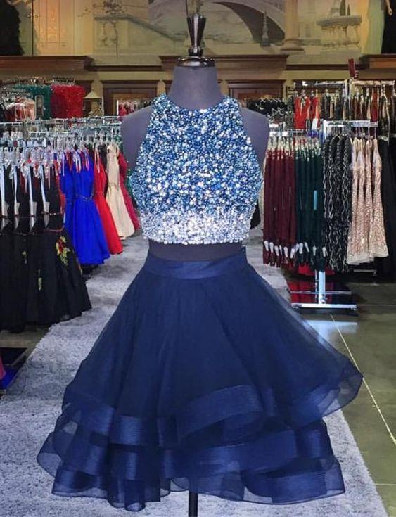 Short Two Piece With Ombre Sequin Rayna Homecoming Dresses Beads CD2166