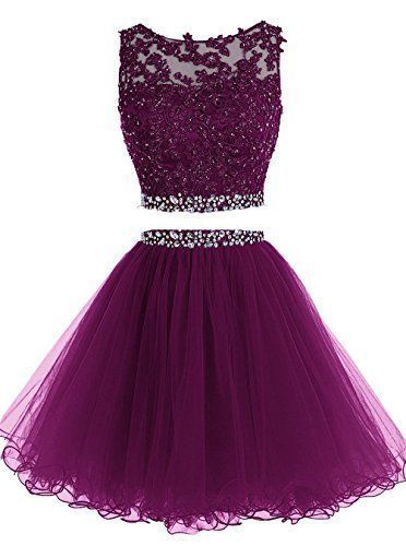 Elegant Two Piece Short Homecoming Dresses Haleigh Tulle Purple CD234