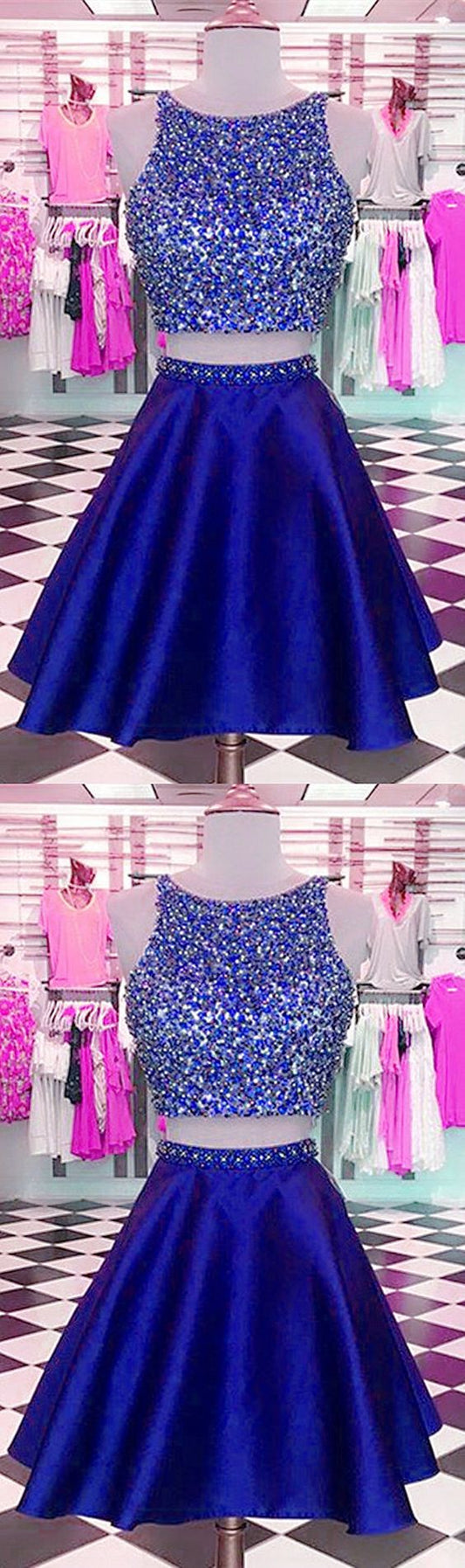 two piece homecoming dresses, short homecoming dress, royal Homecoming Dresses Carley blue homecoming dress CD2462