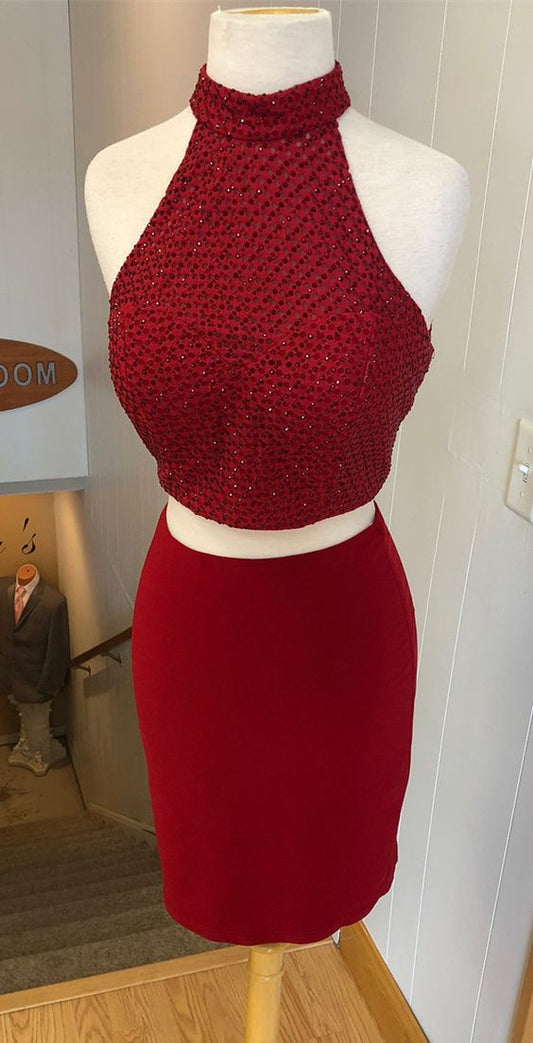 Sexy Two Piece Short Eva Cocktail Homecoming Dresses Red 2024 Dress CD2593