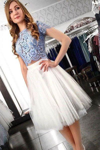 Two Piece , Aylin Homecoming Dresses Lace Top , Short CD2890