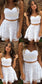 Two Piece Straps Short White Meadow Lace Homecoming Dresses Cocktail Dress Cheap CD319