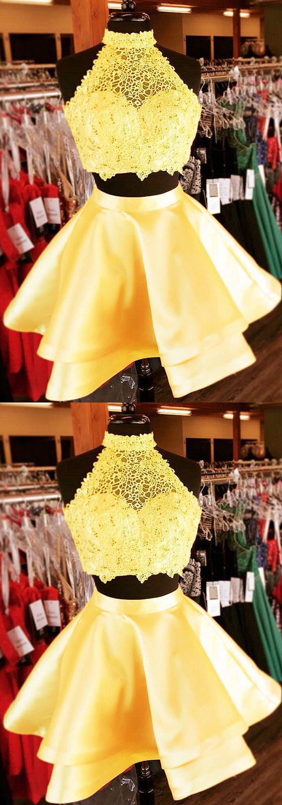 two piece homecoming Homecoming Dresses dress, short dresses, yellow Aliza homecoming dresses CD3551