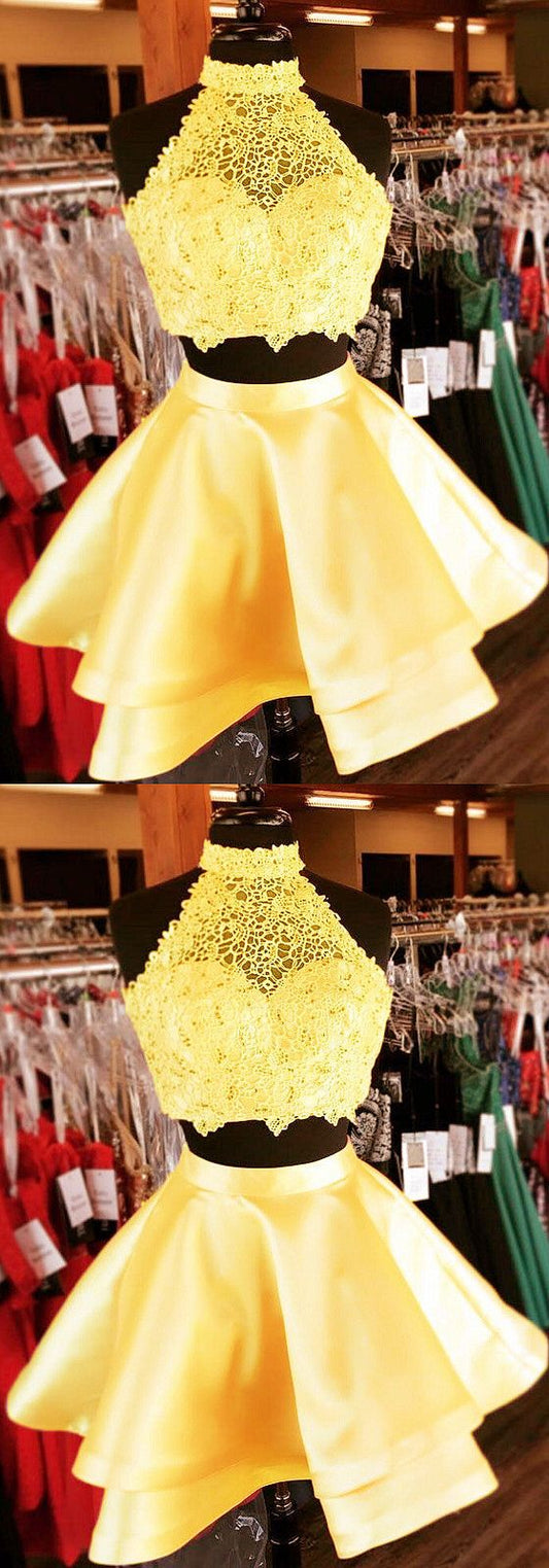 two piece homecoming Homecoming Dresses dress, short dresses, yellow Aliza homecoming dresses CD3551