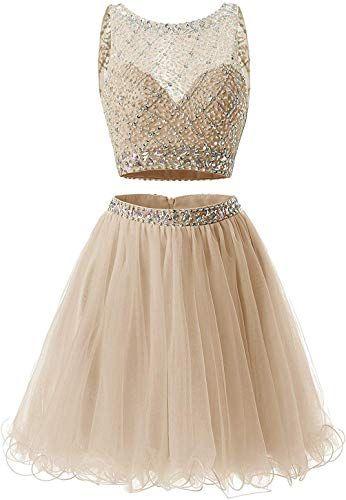 Short Juniors Two Piece Veronica A Line Homecoming Dresses Dress Short Tulle Beaded Sequins Party Dresses CD3927