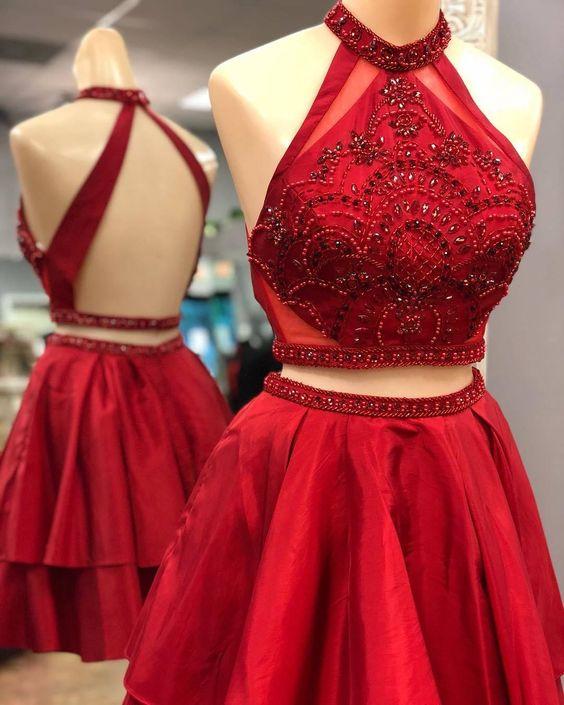 Two Piece Short Red With Backless Aileen Homecoming Dresses CD4037