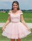 Two Pieces Salma Homecoming Dresses Pink A Line Off The Shoulder With Beading CD4081