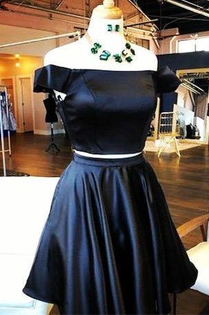 Short Black Homecomig Dress Two Piece Off Homecoming Dresses Irene The Shoulder CD4259