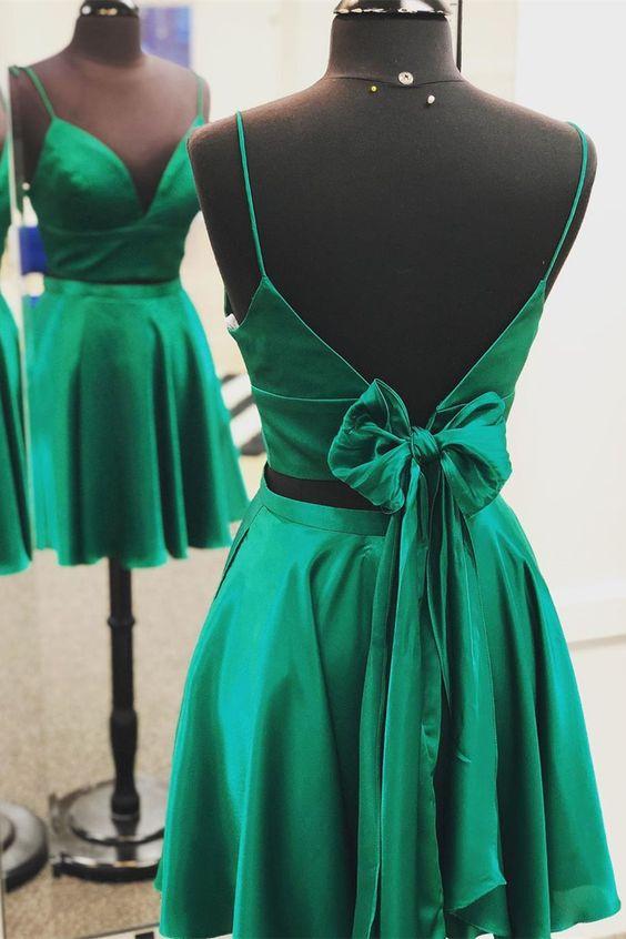 Two Piece Green Short With Homecoming Dresses Jayla Tie Back CD4295