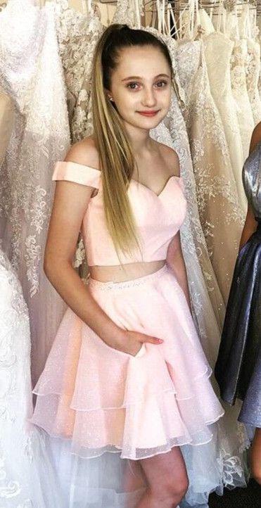 Off The Shoulder With Homecoming Dresses Two Pieces Payten Pink A Line Beading CD4591