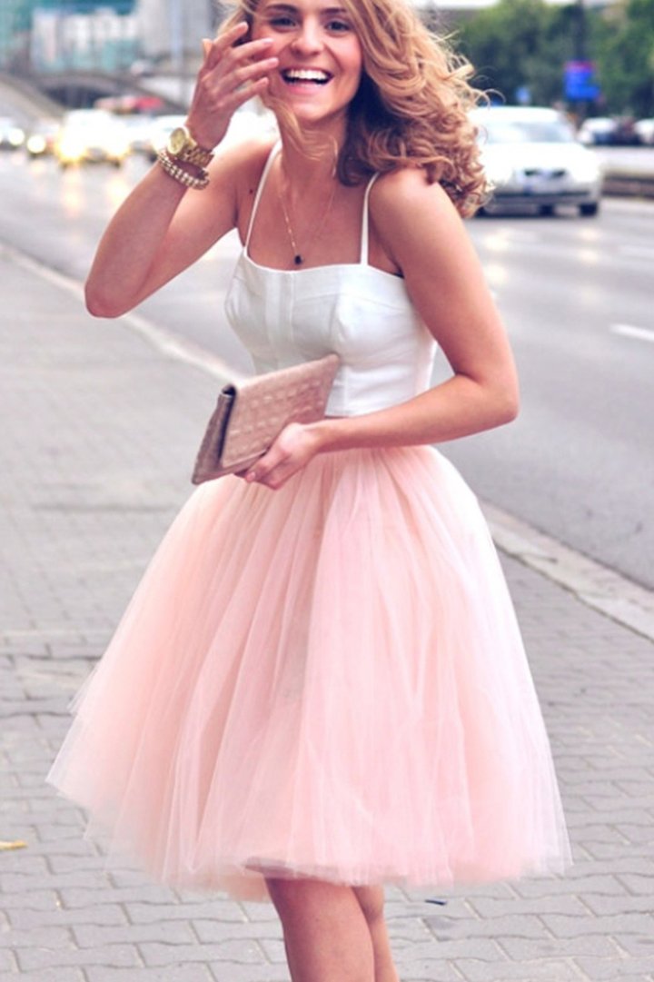 Spaghetti Straps Two Piece Pink Homecoming Dresses Kimora Blush Short Party Dress CD47