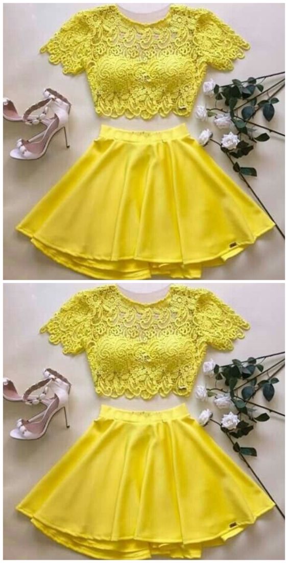 Pearl Homecoming Dresses Yellow Two Piece CD4809