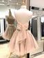 Halter Amy Two Pieces Homecoming Dresses Champagne Short With Appliques CD527