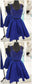 V Neck Beaded Royal Blue Briley Homecoming Dresses Two Piece CD65