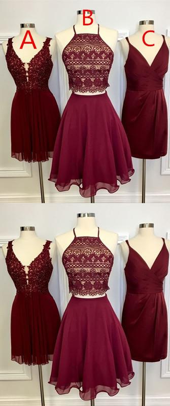 Two Piece Lace Homecoming Dresses Erika Square Knee-Length Burgundy With CD804