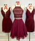 Two Piece Lace Homecoming Dresses Erika Square Knee-Length Burgundy With CD804