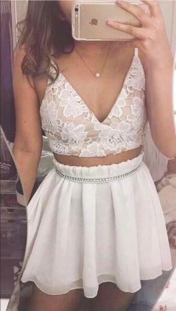 Two Piece Party Dress Lace Homecoming Dresses Carlie CD8951