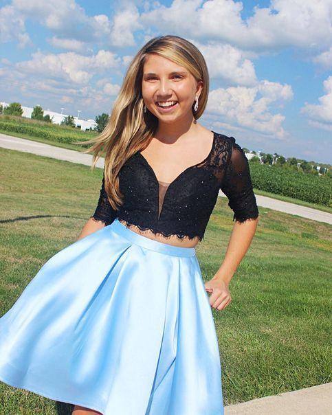 Two Piece Black And Homecoming Dresses Sam Light Sky Blue Short CD9552