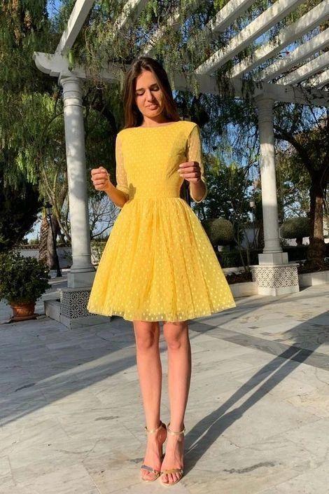 Sexy Backless Long Sleeve Round Neck Dots Printed Bailee Homecoming Dresses Princess Dress CD9673