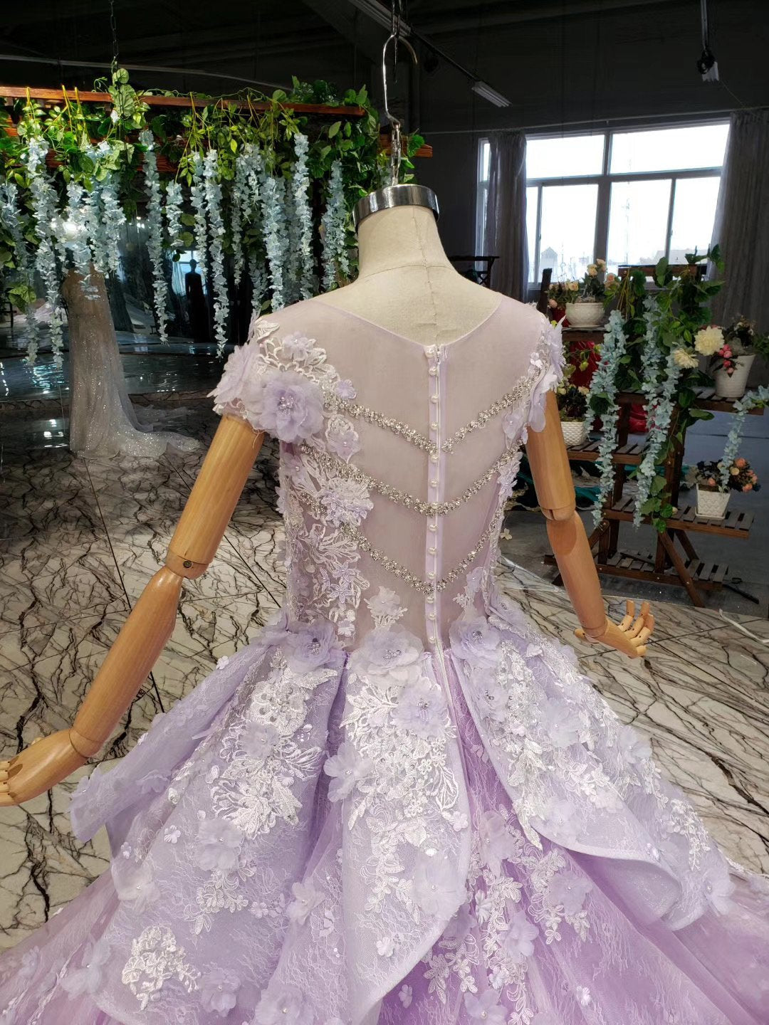 Ball Gown Lace Appliques Cap Sleeves Long Prom Dresses, Quinceanera SRS20480