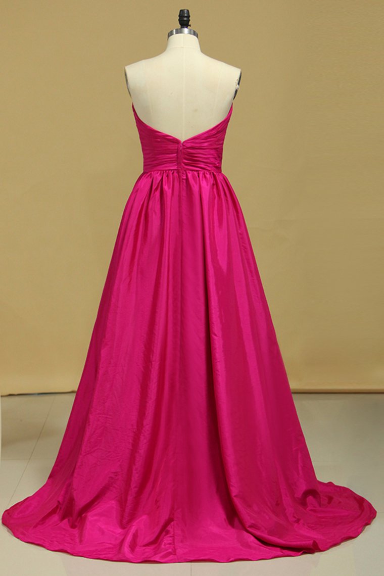 2024 Plus Size A Line Prom Dresses Sweetheart Fuchsia Sweep/Brush Taffeta Zipper Back