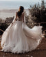 A Line Long Sleeves Ivory V Neck Beach Wedding Dresses with Lace Appliques, Bridal Dresses SJS15491