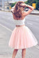 Simple Two Pieces A-line Scoop Spaghetti Straps Tulle Ruffles Short Homecoming Dresses