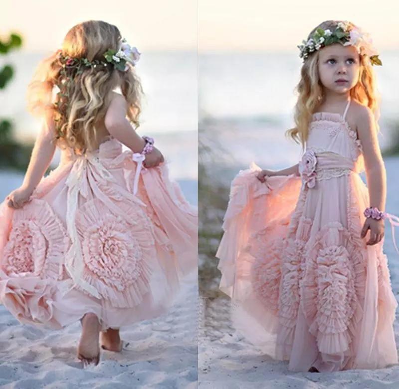 2024 Princess A Line Lovely Long Hand-Made Flower Chiffon Flower Girl Dresses