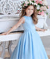 Princess A Line Sky Blue Satin Flower Girl Dresses with Bowknot, Baby Dresses SRS15586